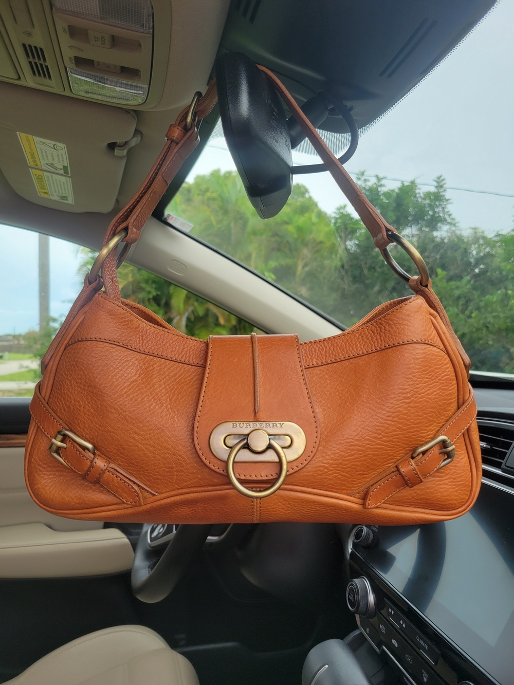 Burberry Saddle-Style Tan Leather Shoulder Bag with Ring Hardware